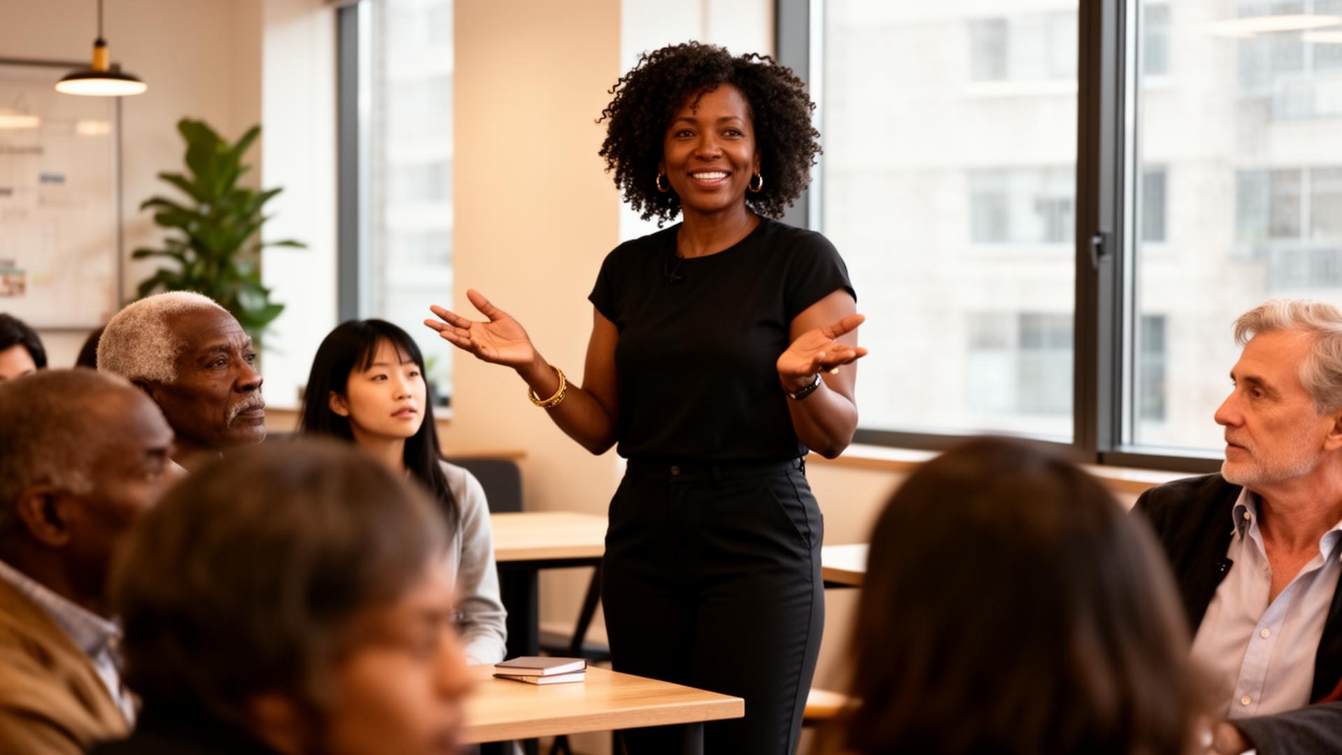 A founder pitching to a small group of investors